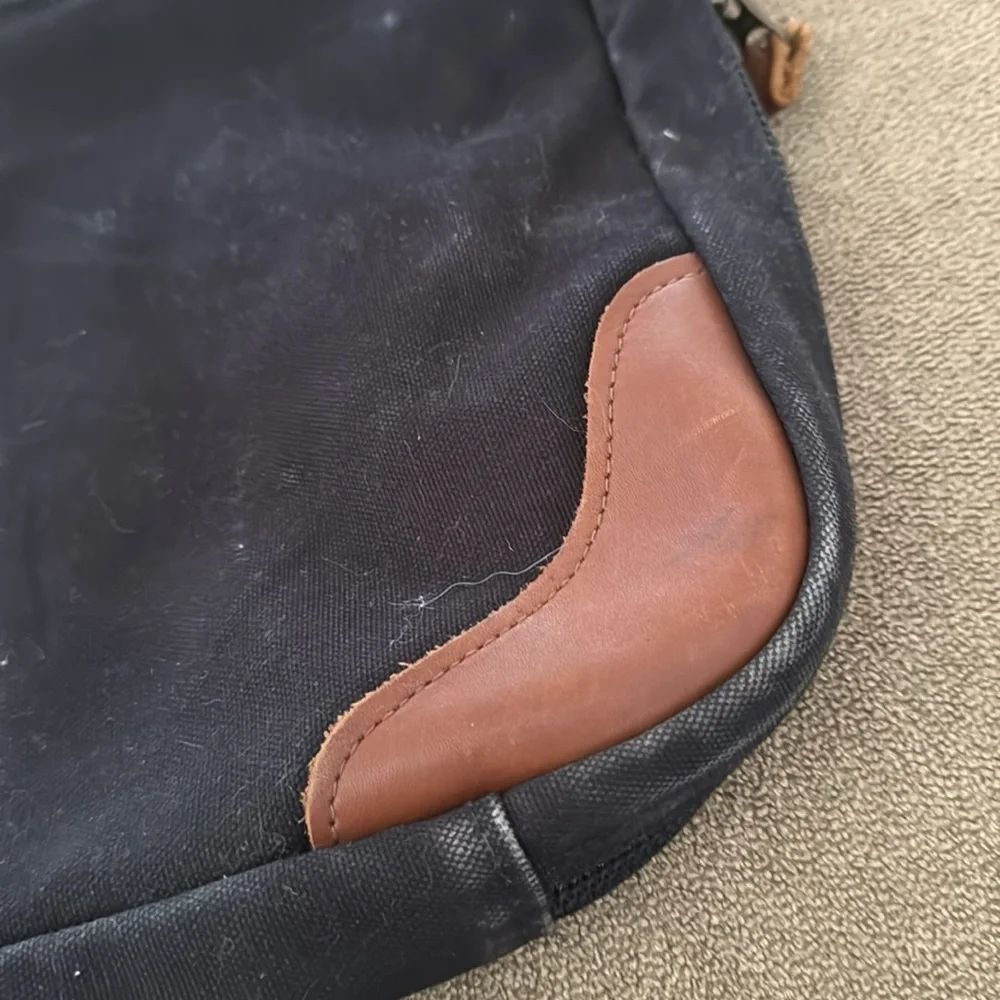 Lands End Vintage Messenger Travel Computer Laptop Bag Black Canvas (TD)